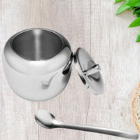 Stainless Steel Apple Shape Sugar or Spices Bowl with lid and Spoon. Perfect in your kitchen for coffee, tea and dining