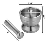 Measurements for this elegant stainless steel mortar and pestle in brushed finish. Perfect tool for your kitchen to grind your spices, herbs, garlic, ginger and more when preparing your delicious homecooked dinner. Ergonomic, easy to clean and durable.